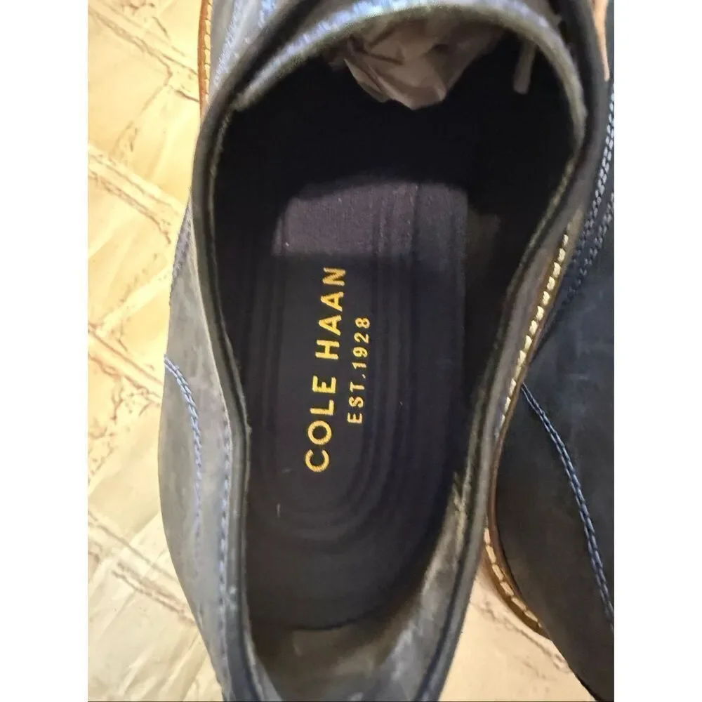 Cole Haan Men's Size 10 Lace Up Oxford Loafers Dark Blue Leather Office Career